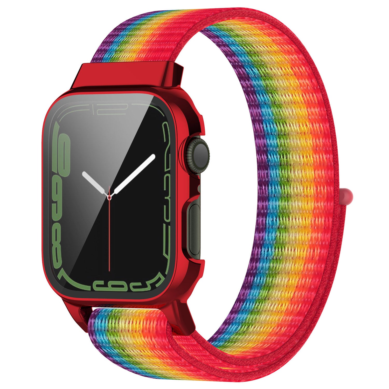 Loop Fastener Nylon Watch Band Strap + Tempered Glass Film Electroplating PC Watch Case Cover for Apple Watch Series 7 45mm Loop Fastener Nylon Watch Band Strap + Tempered Glass Film Electroplating PC Watch Case Cover for Apple Watch Series 7 45mm